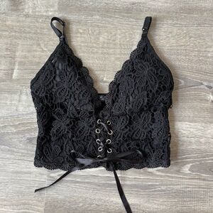 black corset floral lace up top.